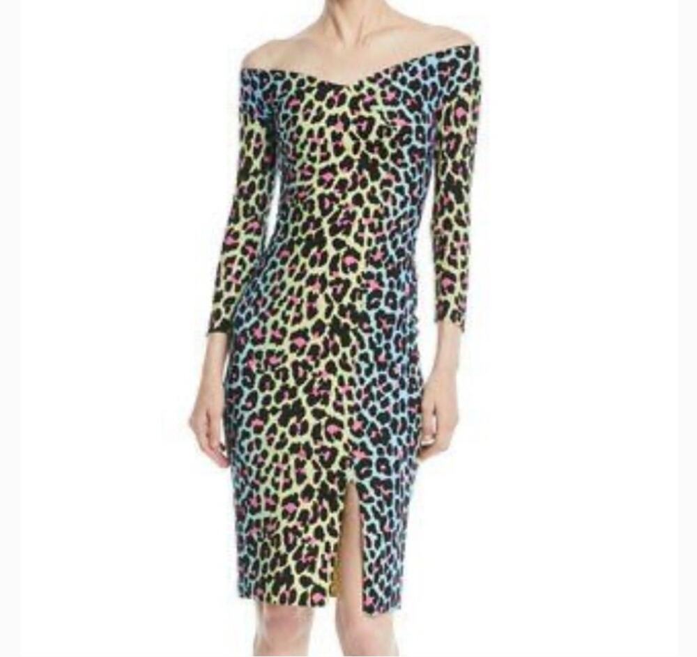 Chiara Boni La Petite Robe Leopard Print Off Shoulder Dress IT 46 US 10 $595